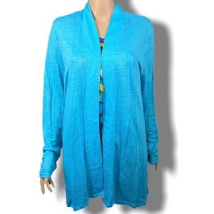 J.Jill love linen open cardigan jacket women's Large aqua Summer beach vacation